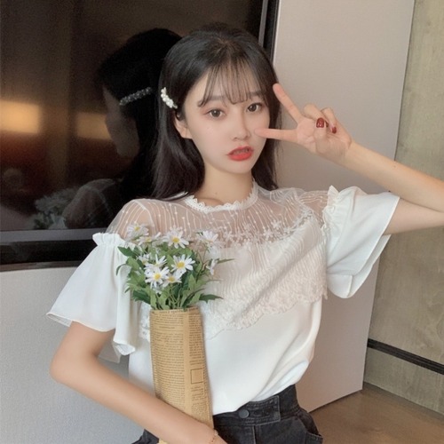 ✞ スタンダードレースストラップレスシフォントップス スリーブラウンドネックTシャツ レトロ スウィート ✞ゴスロリ SM ミリ 甘ロリ クラロリ 和ロリ エレガント 黒ロリ 姫ロリ 華ロリ BB-BB8808774