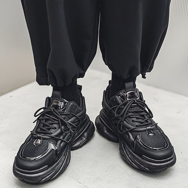 【予約販売】スニーカー 韓国 メンズ ダッドスニーカー ごつめ 厚底 靴 ブラック 黒 オフホワイト デザイン スポーティ お洒落 カジュアル ストリート 24.5cm/25cm/25.5cm/26cm/26.5cm
