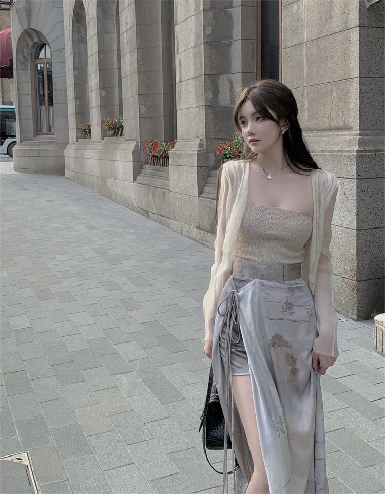 シフォンシャツ サマーカーディガンジャケット 薄手トップス ロング 夏物 ブラックストロベリース28172643712