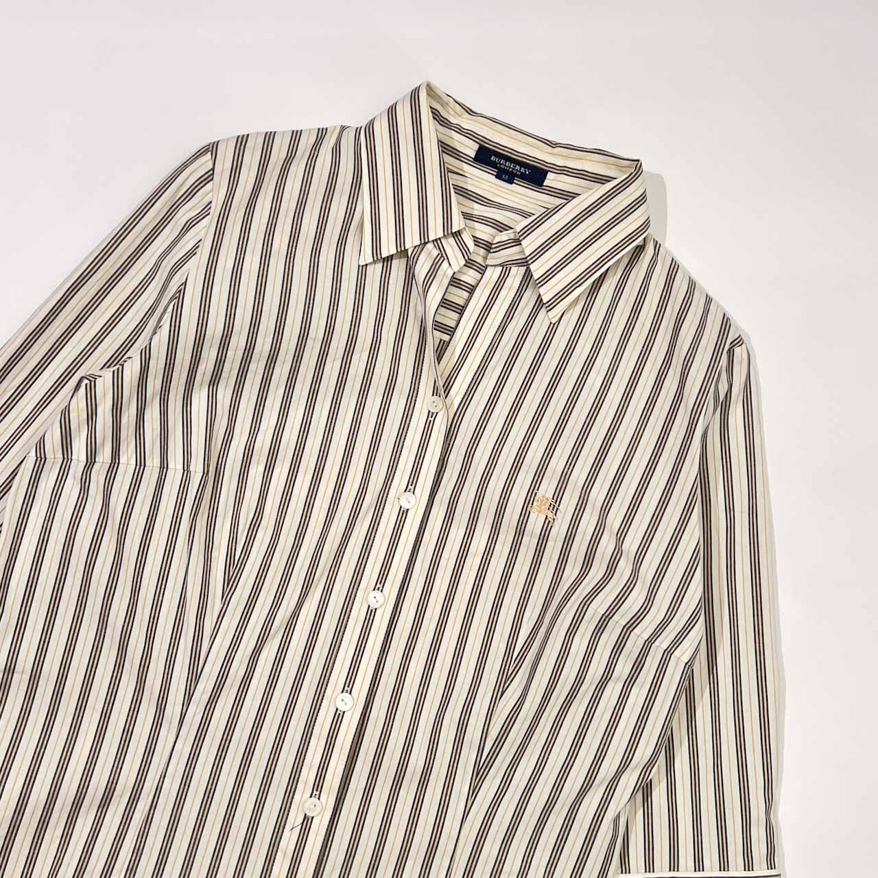 BURBERRY LONDON バーバリーロンドン ストライプ 開襟 7分袖 シャツ 13/イエロー×ホワイト レディース