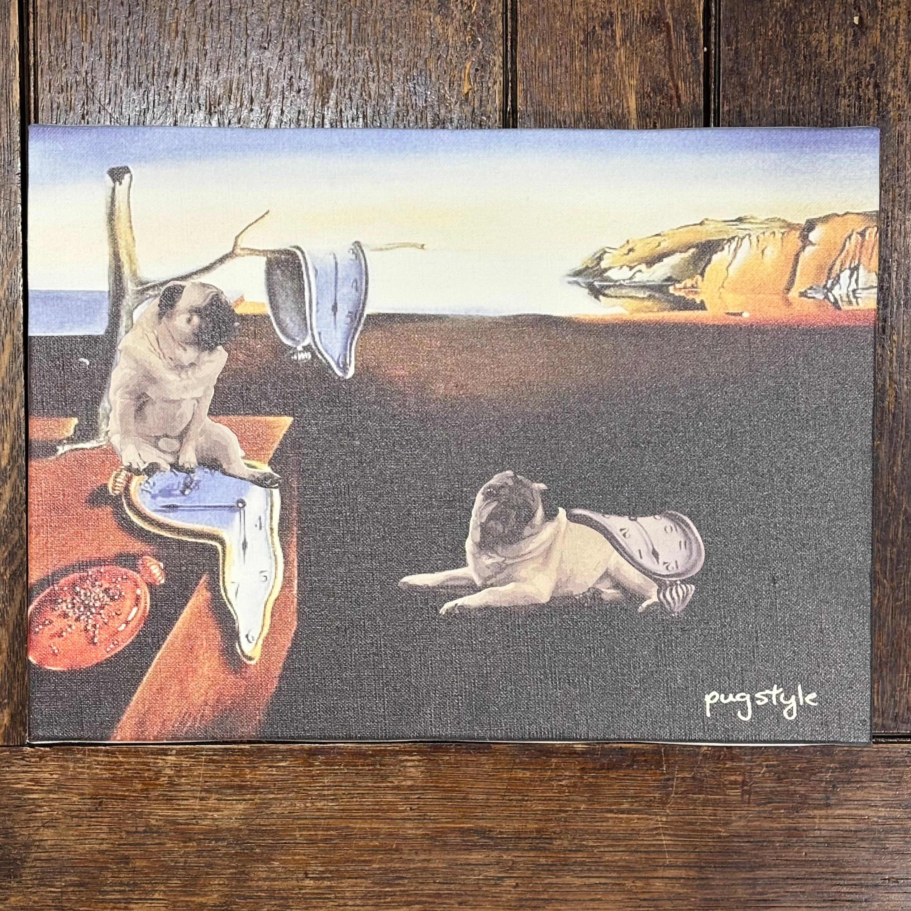 【記憶の固執の世界にいるパグ】パグ名画アートキャンバス