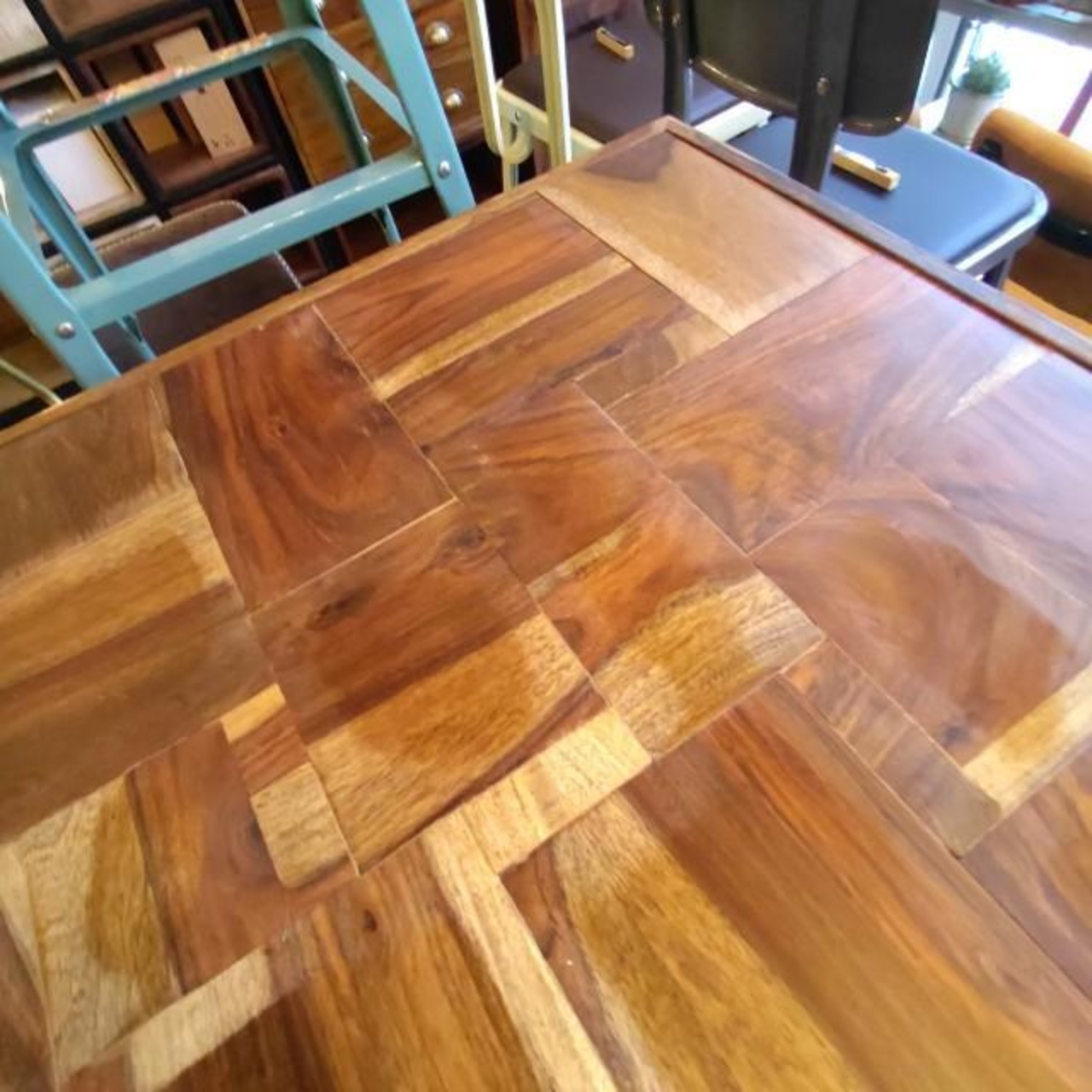 【店頭受取専用商品】TOPANGA　Furniture　シーシャムウッド寄せ木スクエアローテーブル　リビング　インテリア
