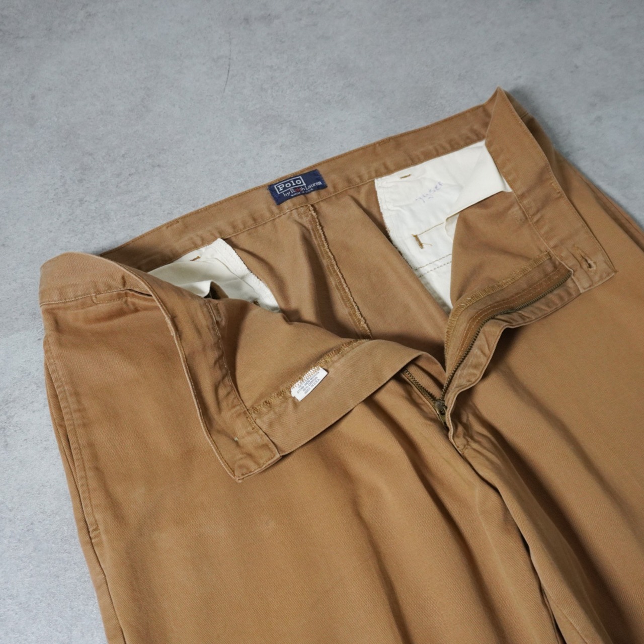 90s 初期型 USA製 Polo by Ralph Lauren POLO CHINO "No pleats" Tobacco Brown [W36L31相当] 古着 - 5