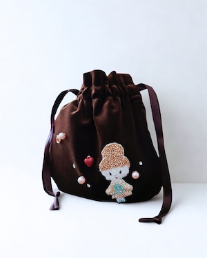 ♡ビーズ刺繍ベロア巾着♡ブラウン