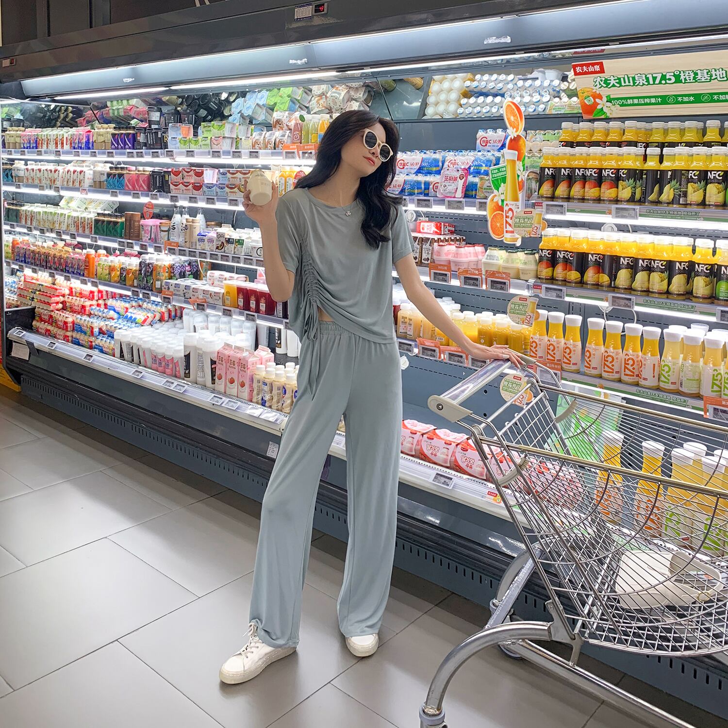 ウェストTシャツ サマースタンダードスタイルハイウェストワイドレッグパンツ レトロ 夏物 ワイドパンツ 6Du_Shop_Women59380187616