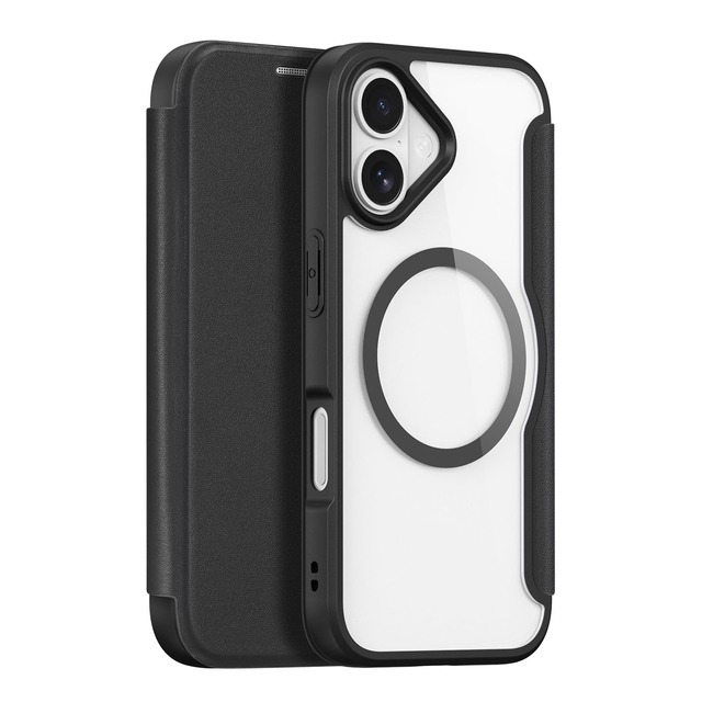 Kawasina iPhone 17 用 ケース 手帳型 Magsafe対応 ワイヤレス充電 超薄型 軽量 高級PUレザー 背面クリア カード 入れ1枚 アイフォン17ケース 耐衝撃 レンズ保護 ブラック