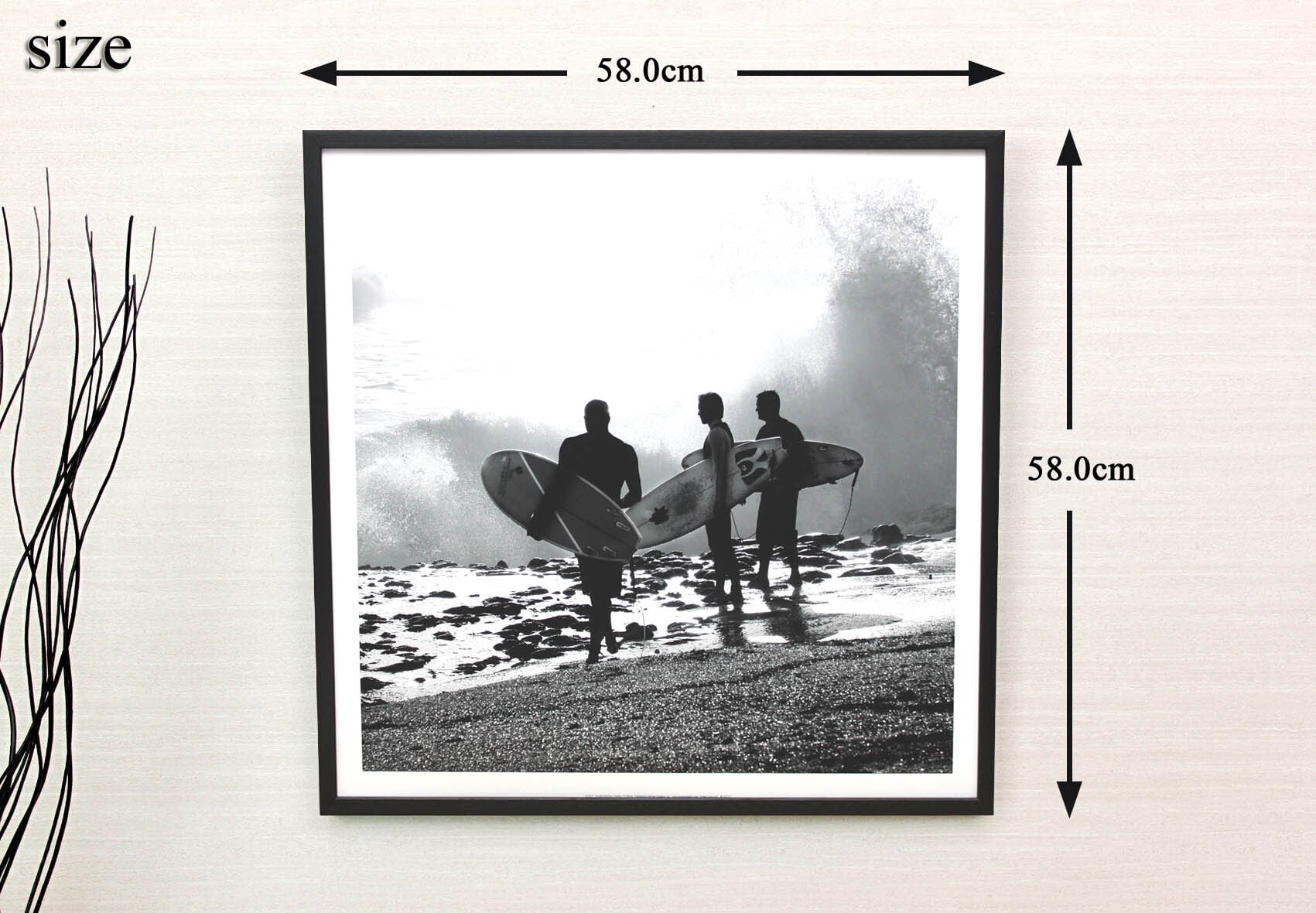 モノトーンアート ハロルド シルバーマン「サーファー」額縁 フック付き インテリアポスター