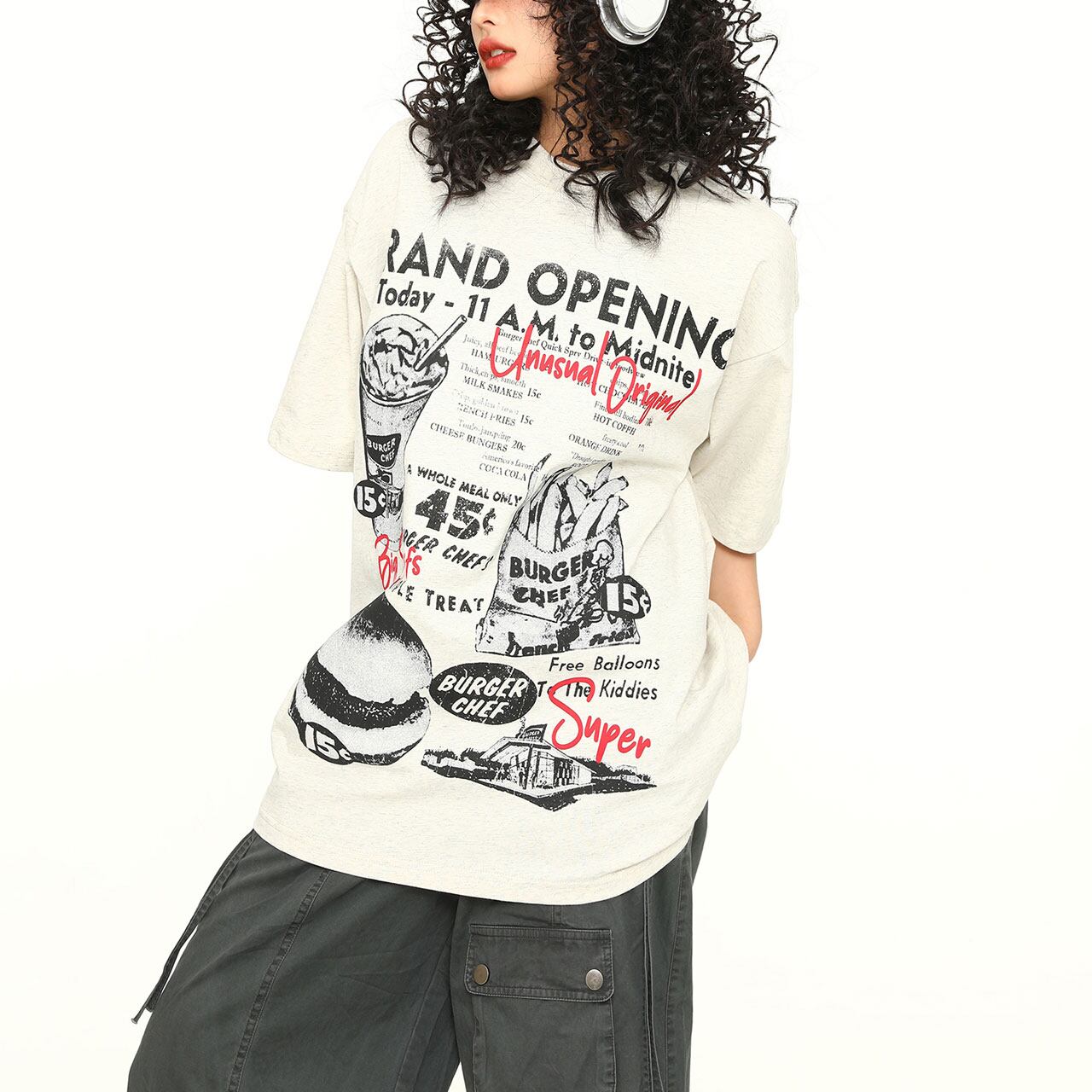 バーガープリントアメリカンレトロTシャツ 2col R00254