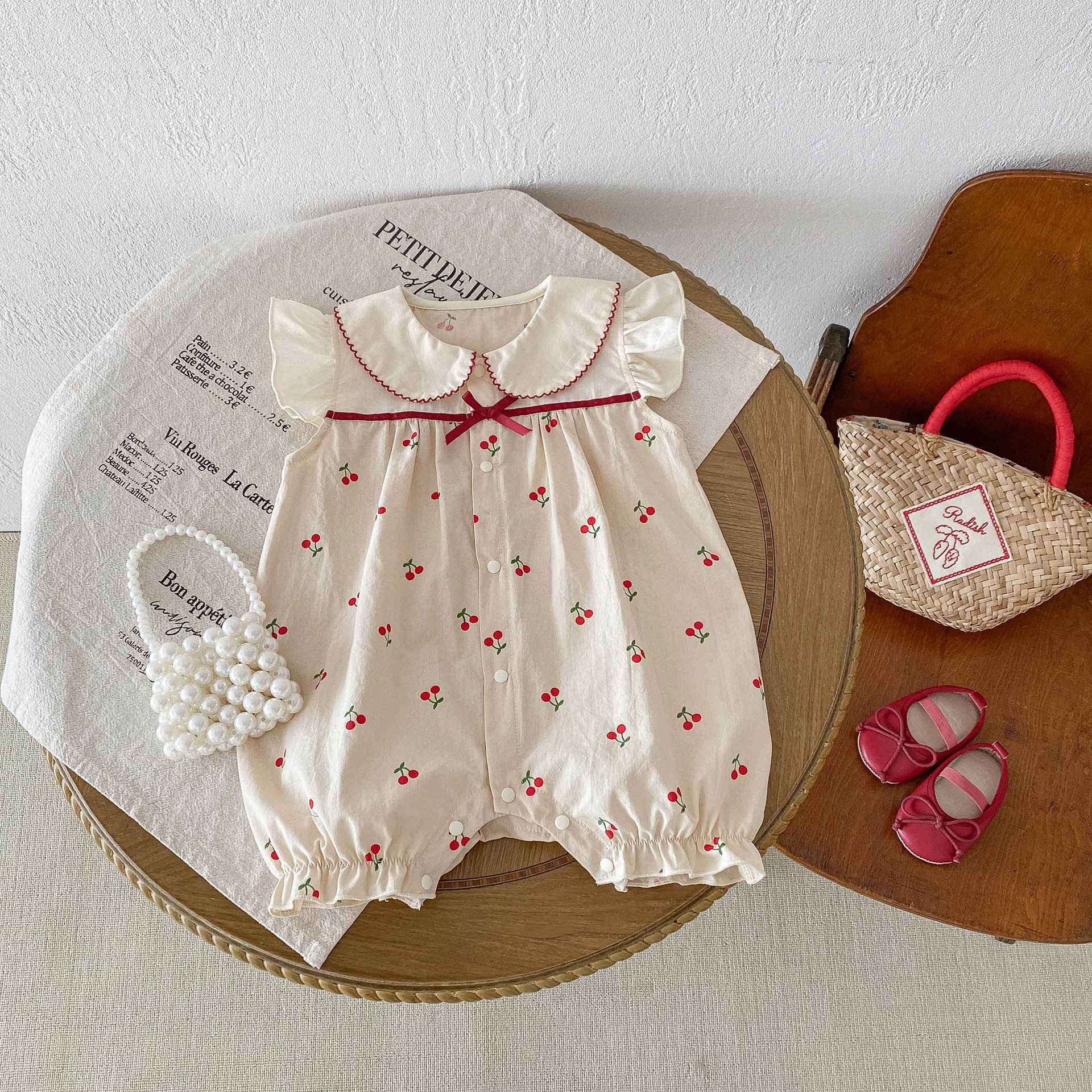 丸襟チェリーロンパース