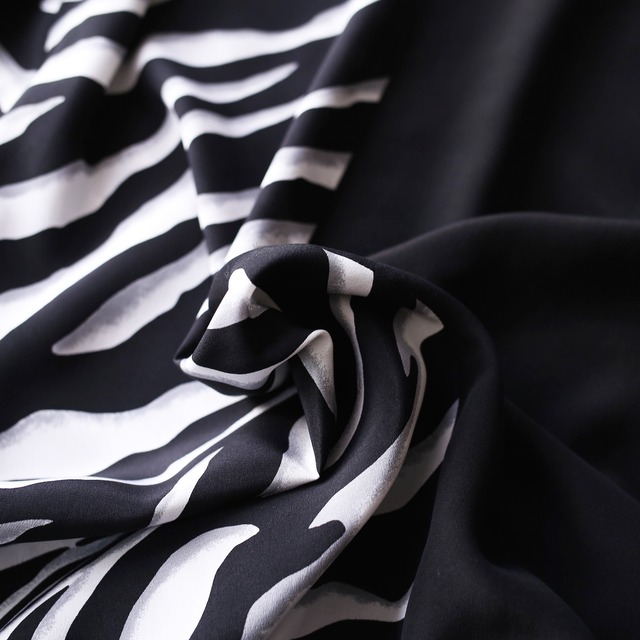 half zebra pattern switching design silk shirt