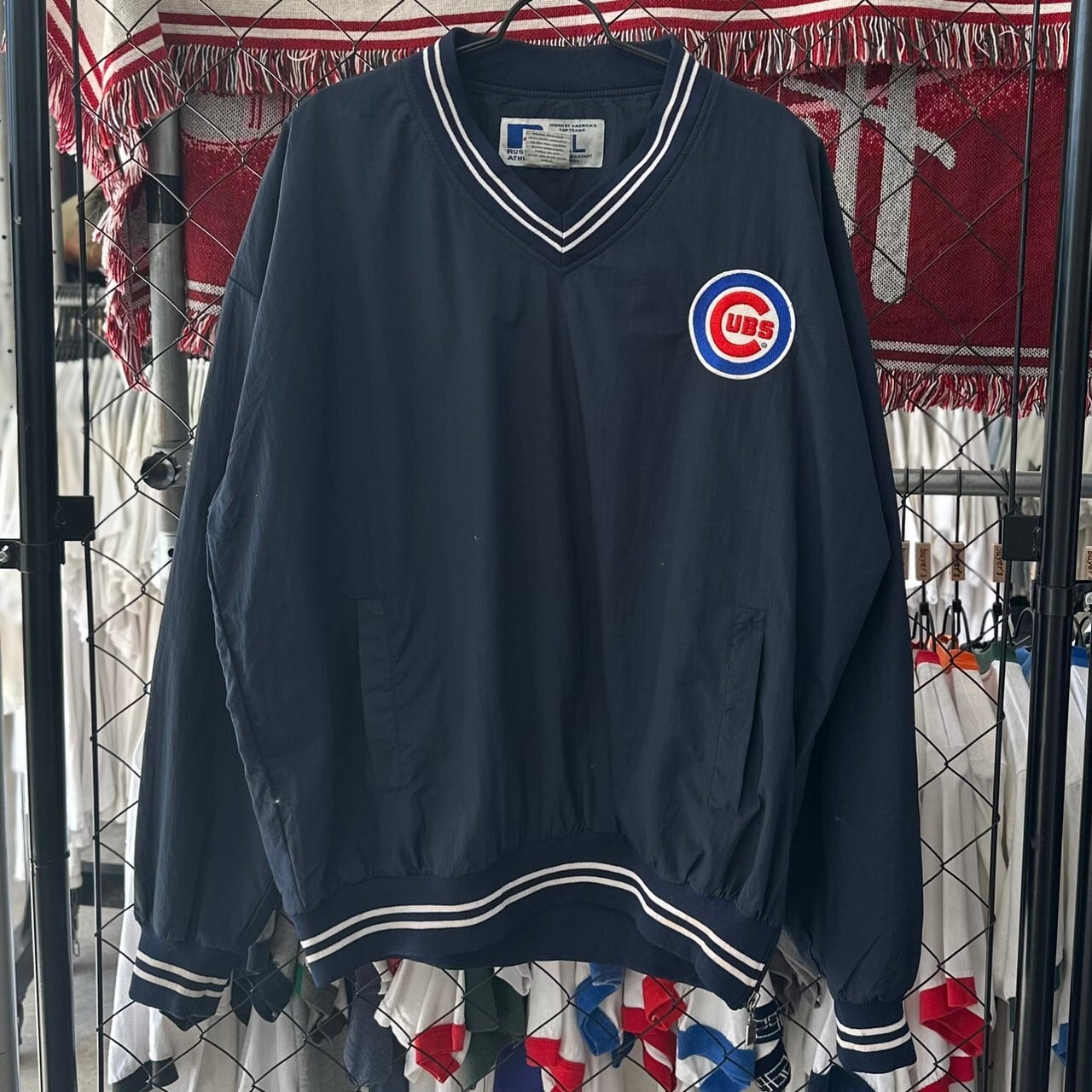 90年代 USA製  MLB シカゴ・カブス コーチ ジャケット ワッペンロゴ スポーツ 野球 ブルー (メンズ M)   O4330