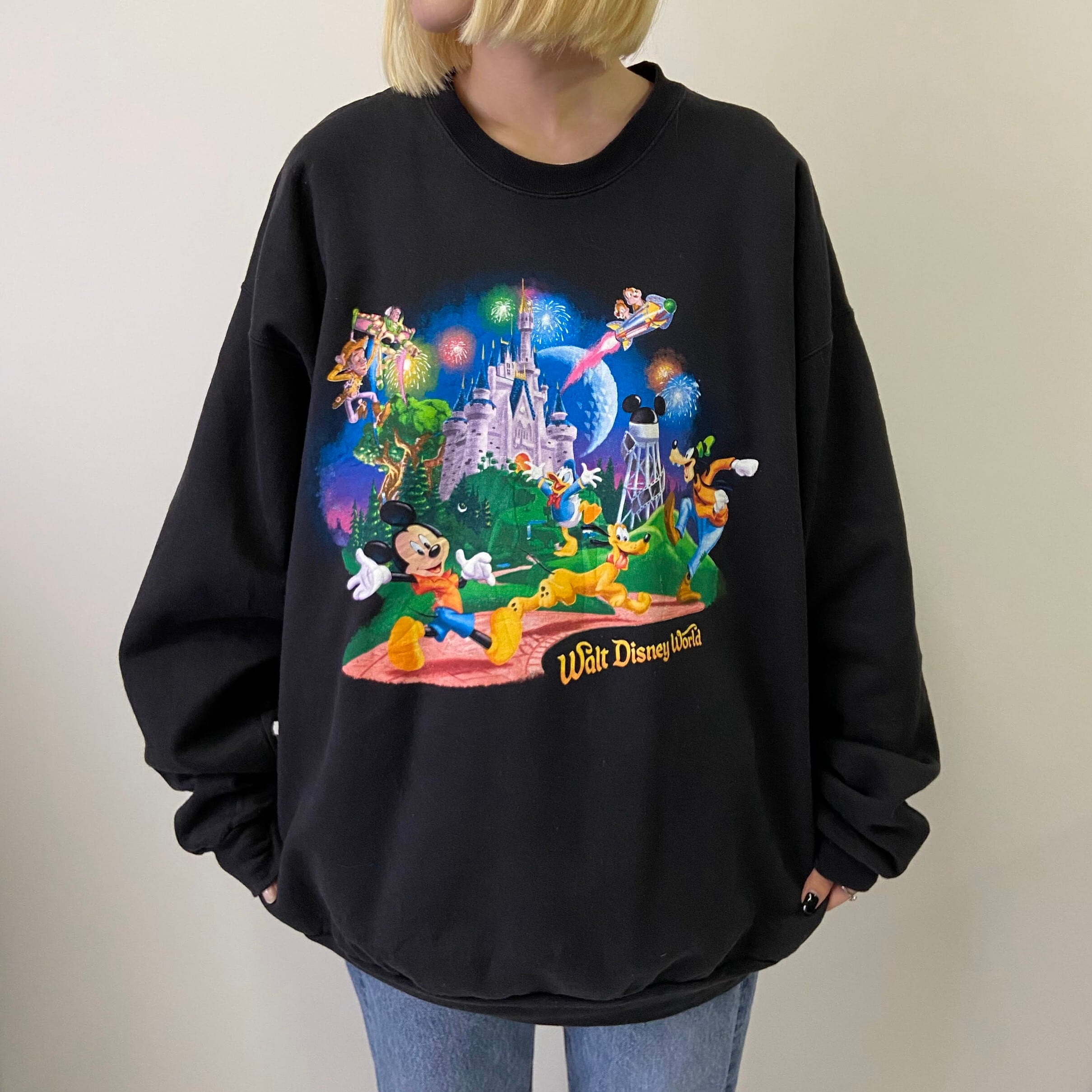 Disneyland Walt Disney World by Hanes ヘインズ ディズニー MICKEY ミッキーマウス スウェット メンズXL  古着 ブラック 黒 キャラクタースウェット トレーナー【スウェット】 | cave 古着屋【公式】古着通販サイト