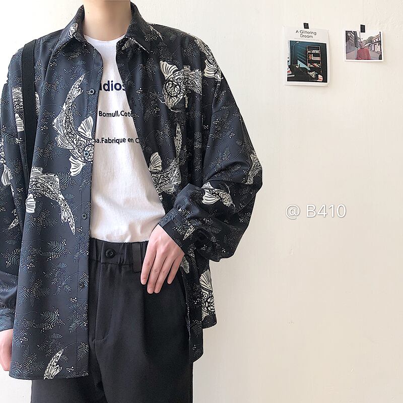 全1色 シャツ トップス 総柄 カジュアル 羽織 長袖 おしゃれ