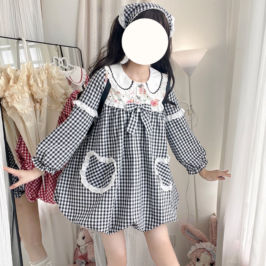 ゆめかわ♡全2カラー 幼女ちっくなギンガムチェックワンピース wanpi98