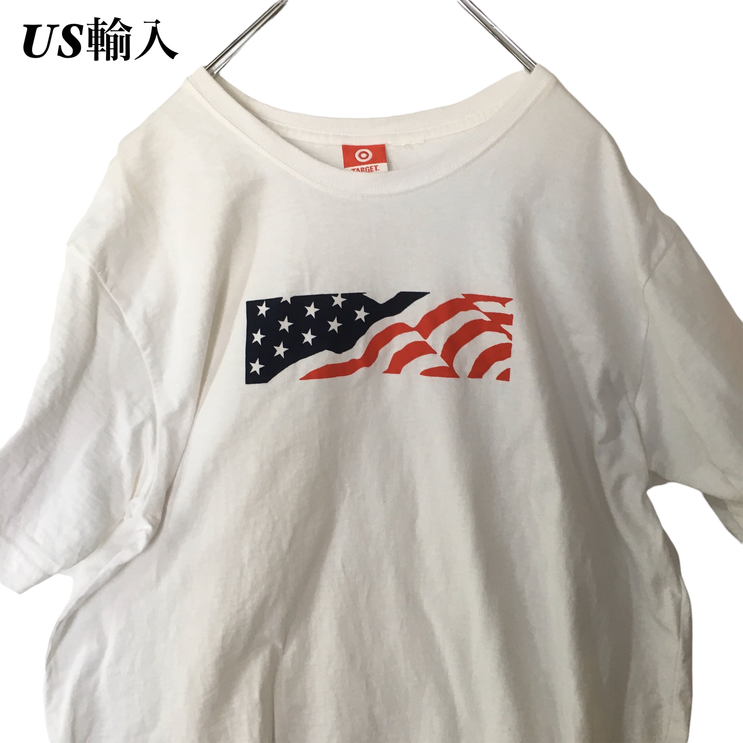 US輸入】ターゲット 半袖 Tシャツ 白T アメリカ 星条旗 ロゴ Lサイズ