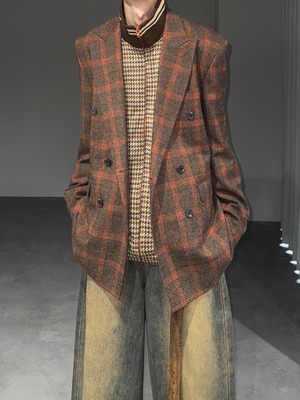 check double tailored jacket / brown × orange