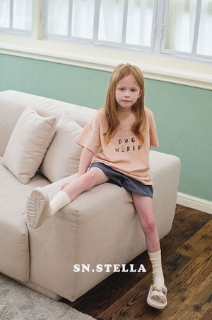 【SN,STELLA】DOG WORLD Tシャツ ピーチ XS80cm,JS130cm,JM140cm
