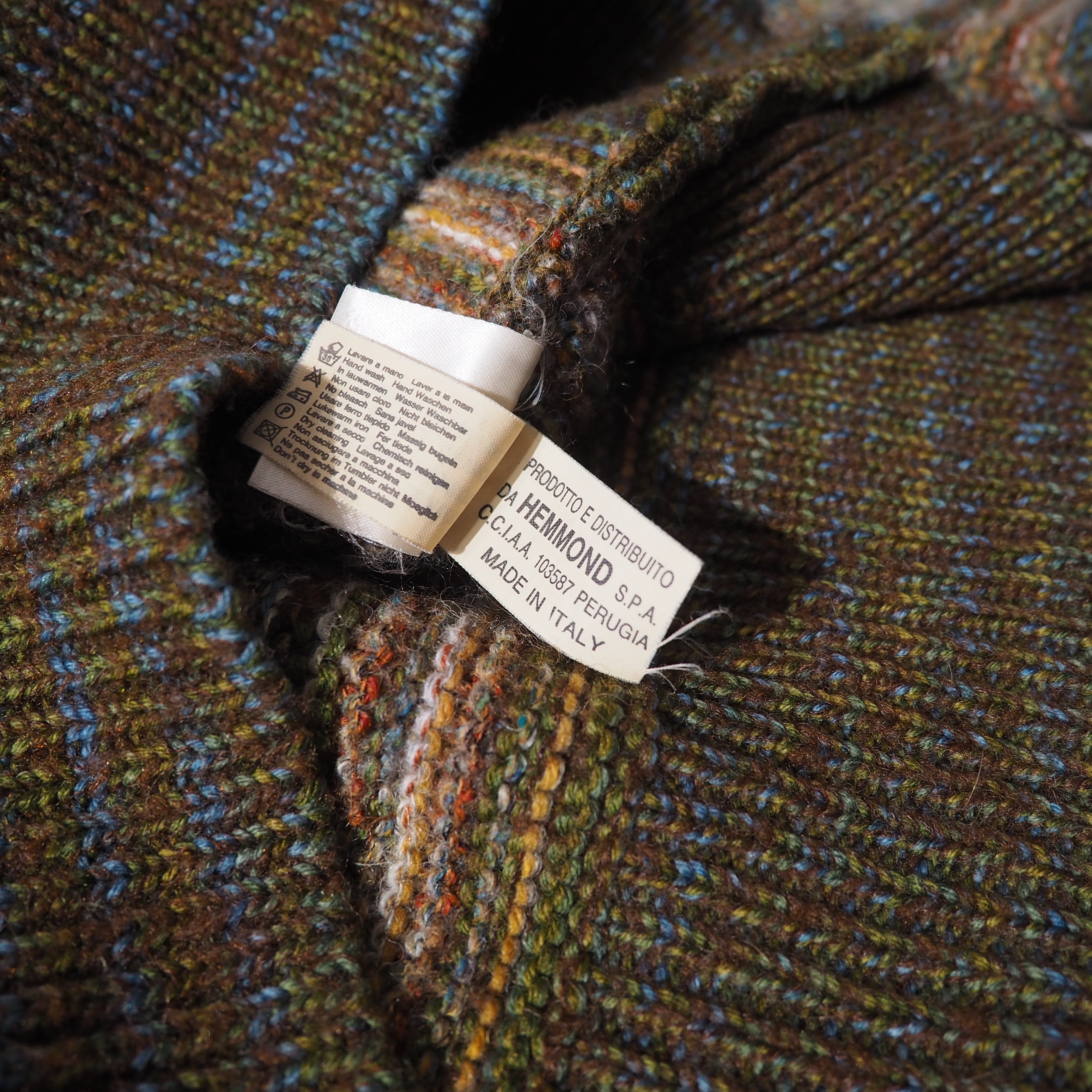 1980s " Made in Italy " Colorful mosaic × Border pattern vintage loose knit