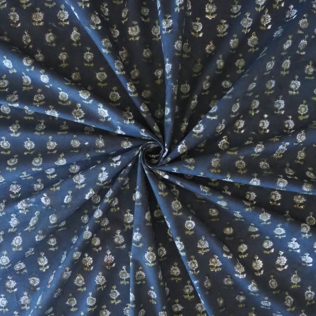 ブロックプリント生地【50cm単位】インド綿  小花柄B ネイビー×水色 #45593-NV2