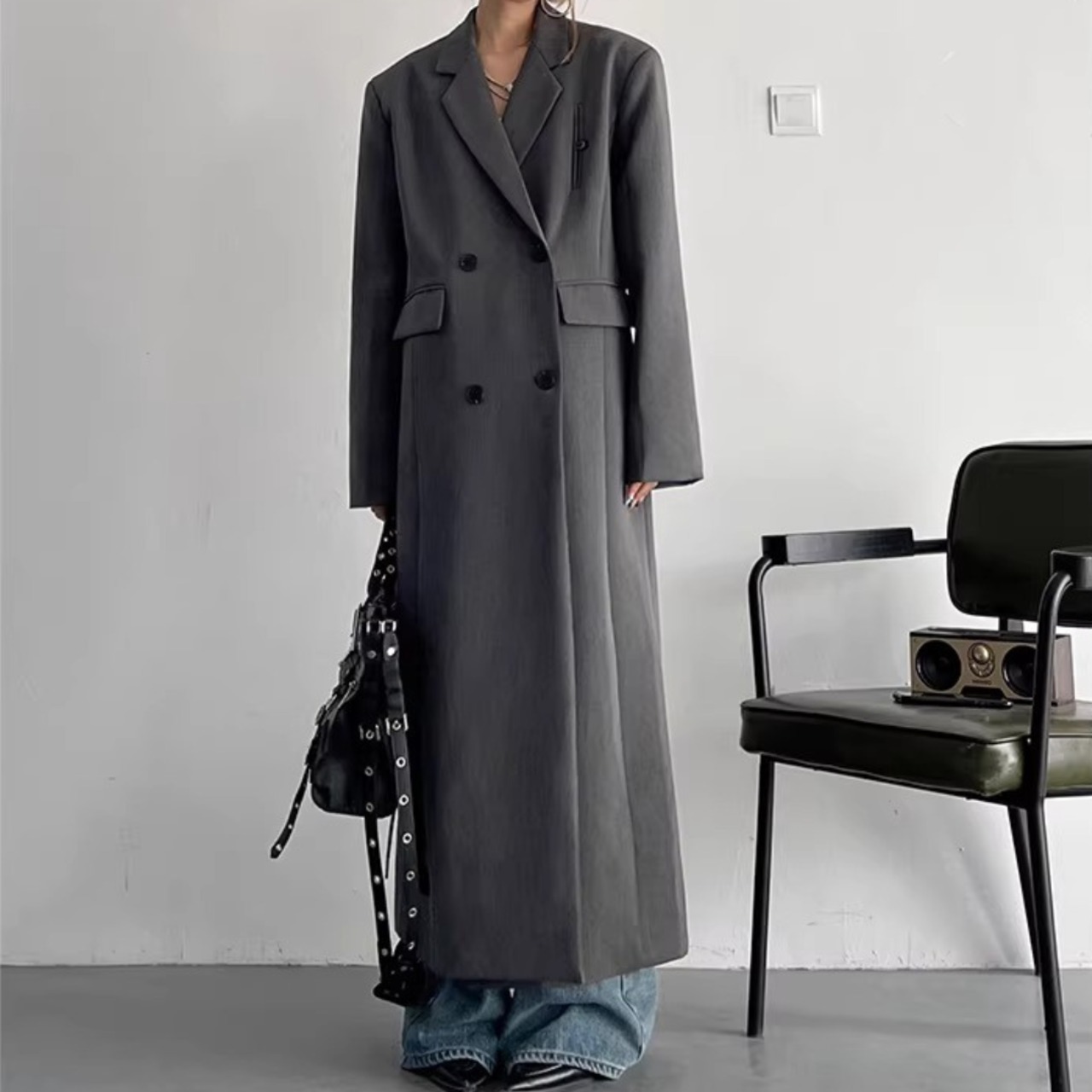 Powerful Silhouette Long Blazer Trench Coat (ME239)
