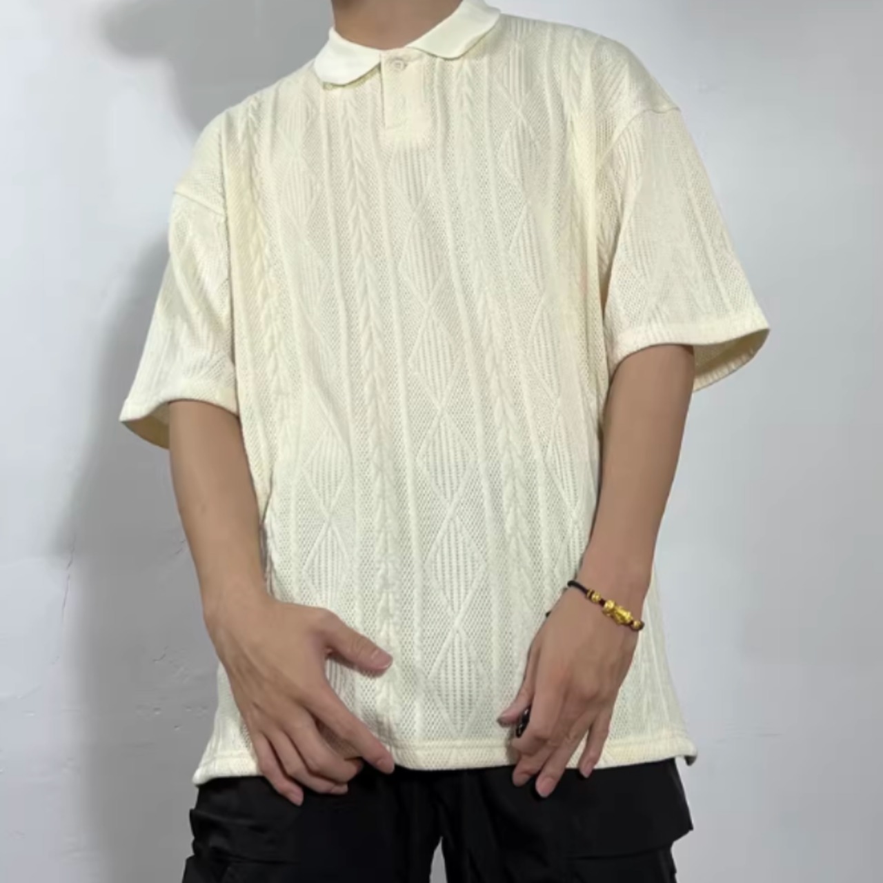 テクスチャーニット半袖ポロシャツ　0754