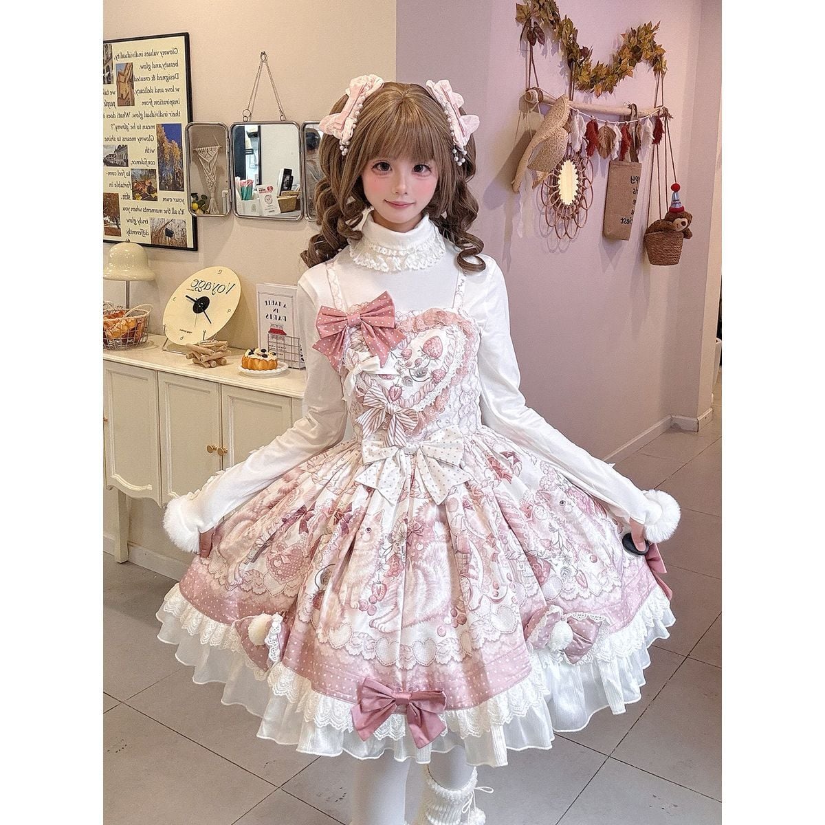 スイーツ・キャットピンクのケープロリィタセット：ワンピース