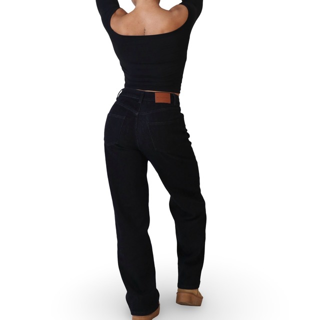 美シルエットワイドストレートジーンズ　ネイビー