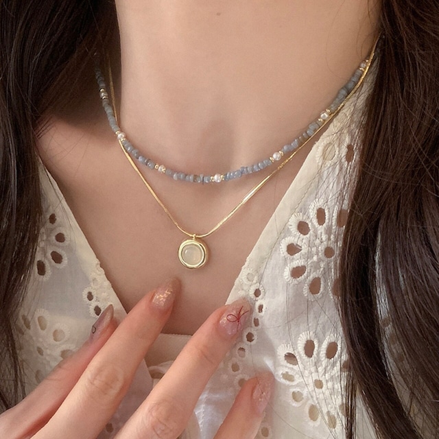 suzyacc爽やかなシーブルー天然石重ねネックレス