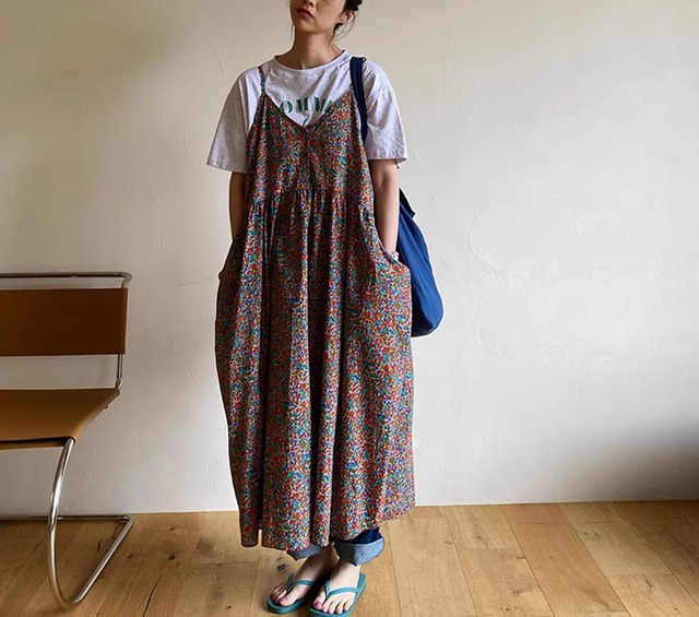 retro floral loose camisole dress【2024051602】