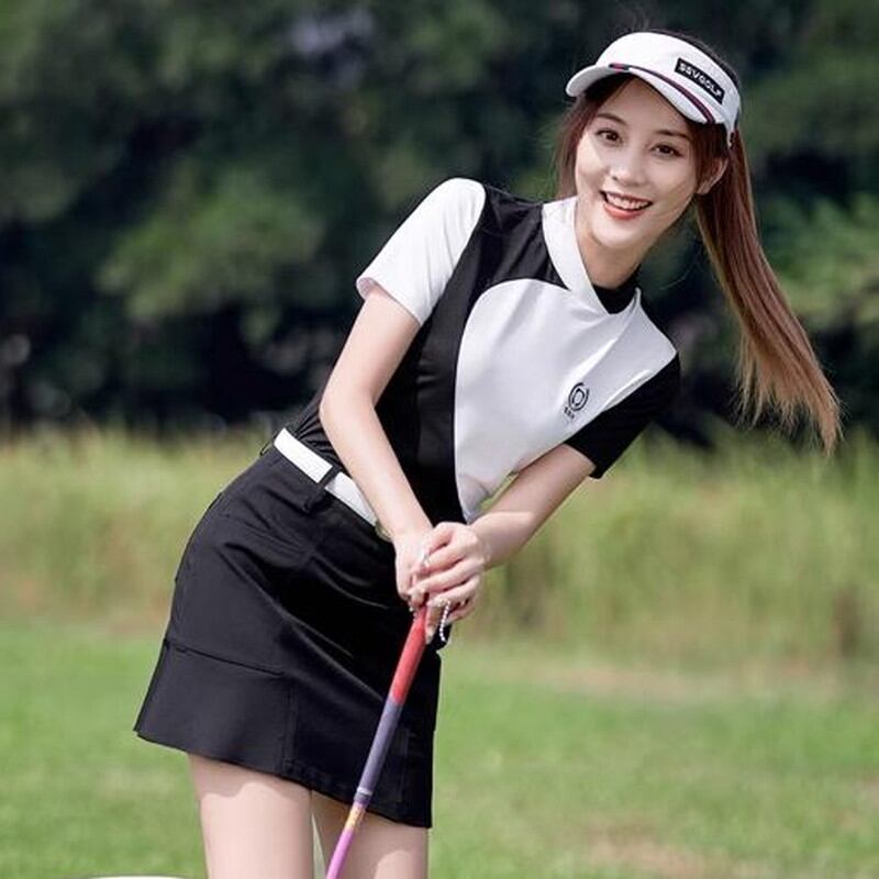新品 golf XS 長袖ポロシャツ　スカート　上下セット 新品 golf XS 長袖ポロシャツ スカート 上下セット 黒 クロスネック