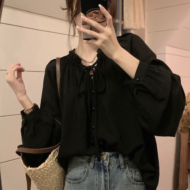 Ribbon Gather Neck Blouse　TO0992