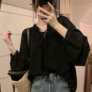 Ribbon Gather Neck Blouse TO0992