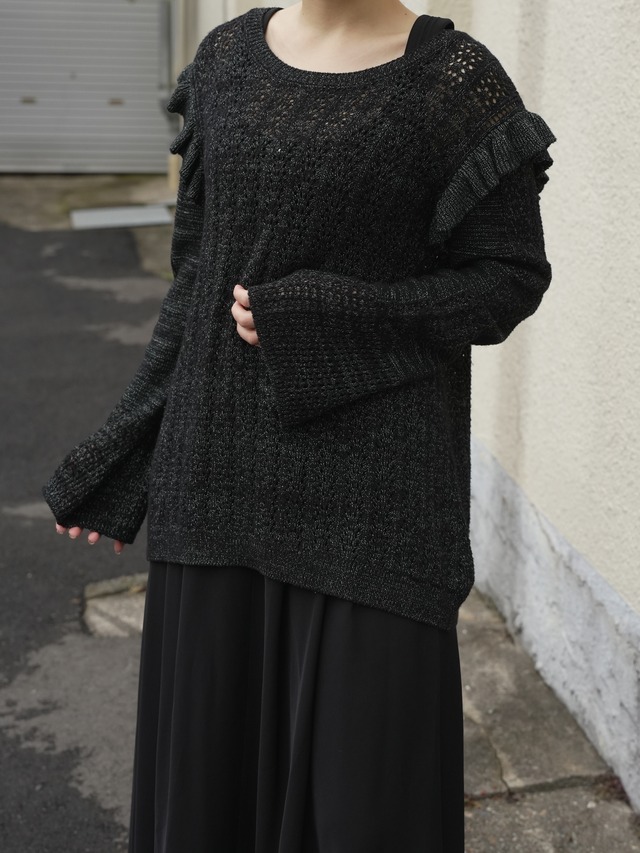 Black Glitter Vintage Frills Knit Pullover