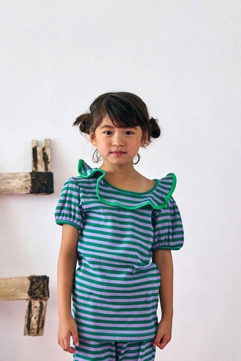 【26SS】KOQUELIKO(コキュリコ)Misha tops green border(T)Tシャツ グリーン ボーダー