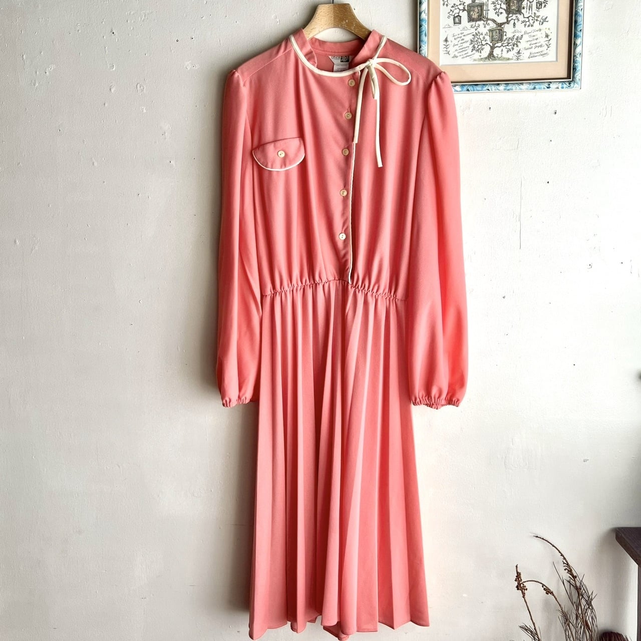 USA salmon pink dress/USA製サーモンピンクのリボンワンピース