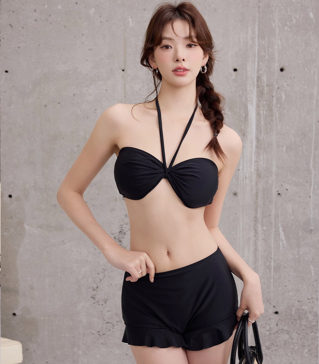 ♡yuri♡ページ 宅配便】レディース水着 体型カバー クロップド丈 ホルターネック