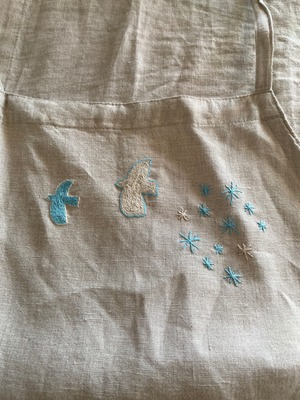 刺繍　リネンエプロン　鳥