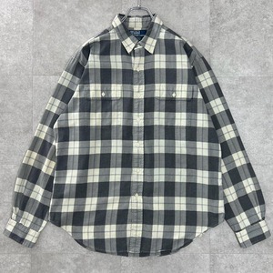 POLO チェックシャツ　長袖シャツ　ラルフ　90s エルボーパッチ　L
