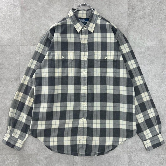 POLO チェックシャツ　長袖シャツ　ラルフ　90s エルボーパッチ　L