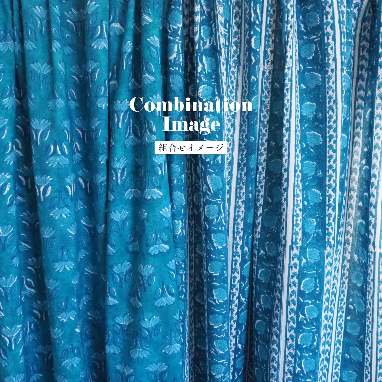 ブロックプリント生地【50cm単位】インド綿 花柄 マリンブルー #45292-BL1