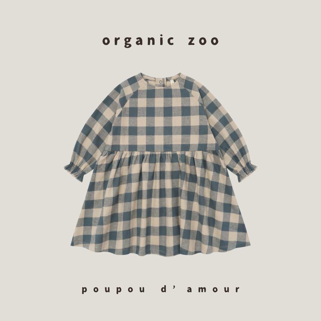 送料無料 organic zoo|Fog Blue Gingham Field Dress / ギンガムチェックワンピース フォグブルー|海外子供服 オーガニックズー