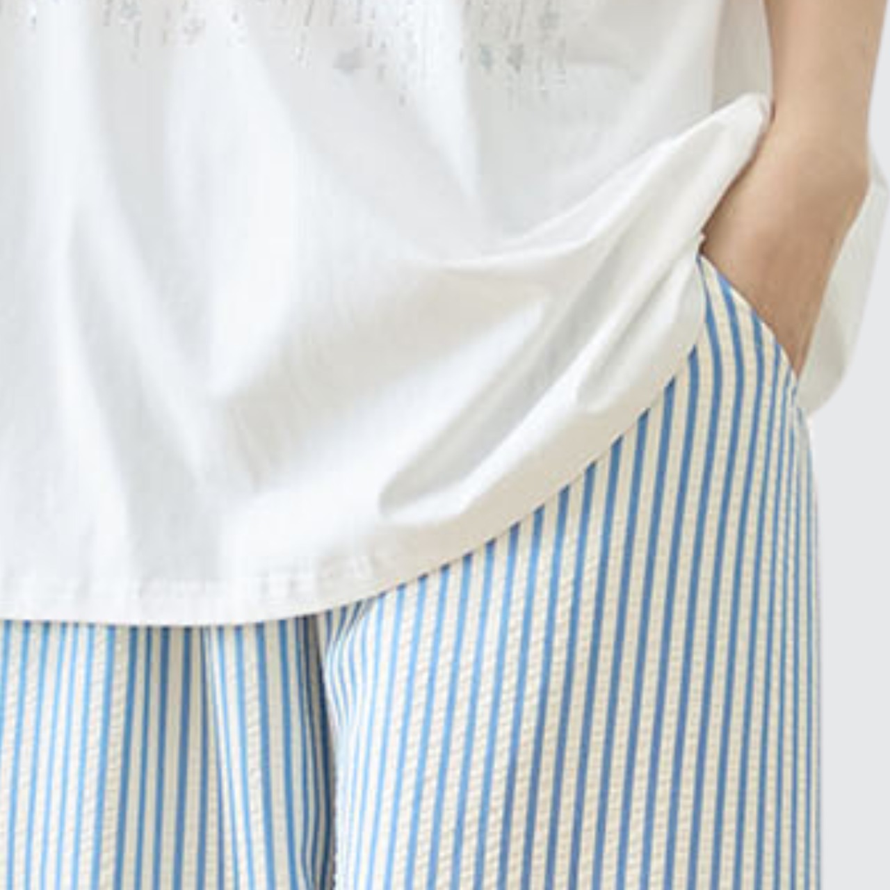TRUBE リラックスストライプワイドパンツ【M~L】サックスブルー