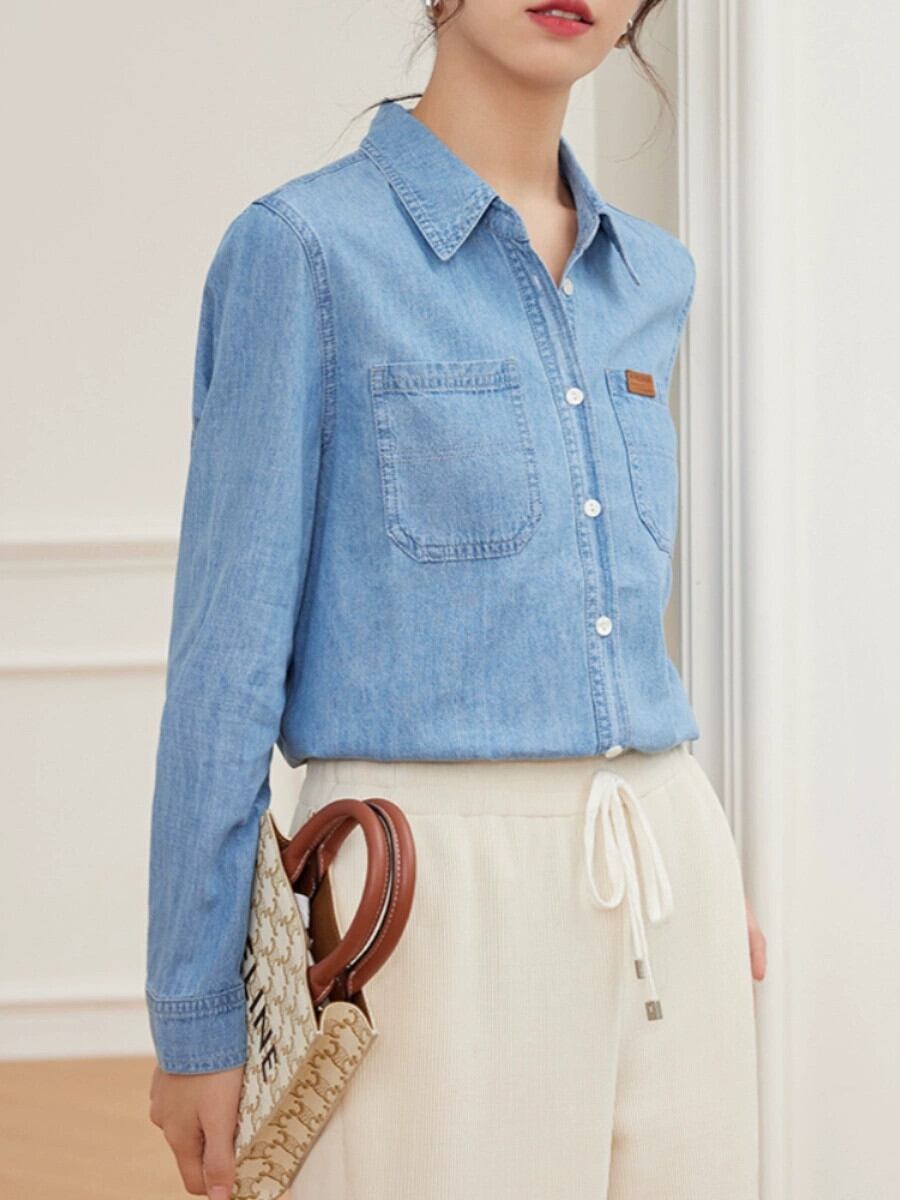 ライトブルー ルーズ デニム シャツ ジャケット レディース 秋