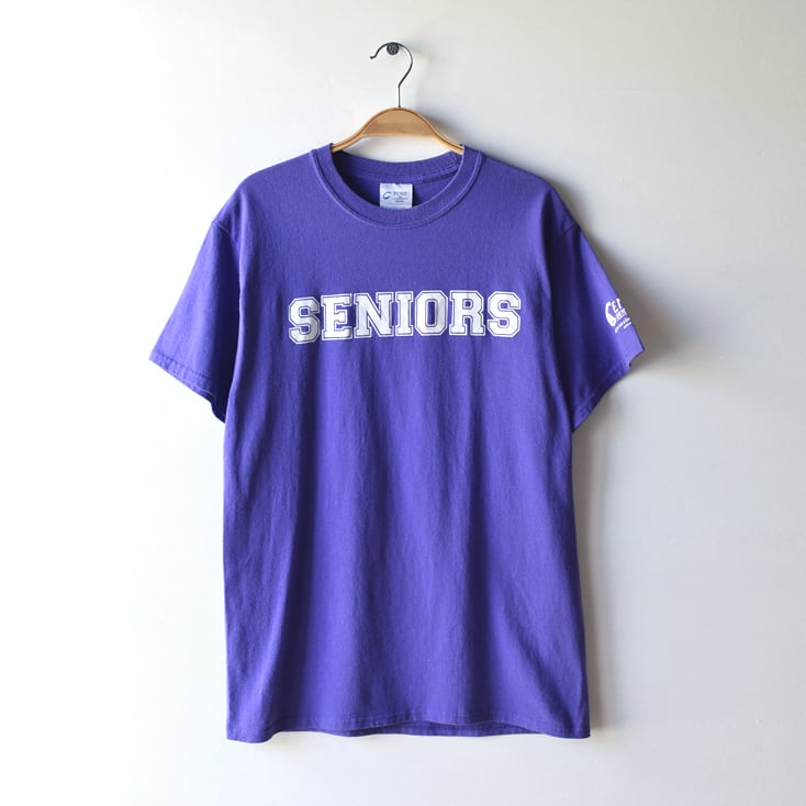 SENIORS Tシャツ シニア 紫 パープル プリンスパロディー 古着 両面プリント メンズM @BB0104