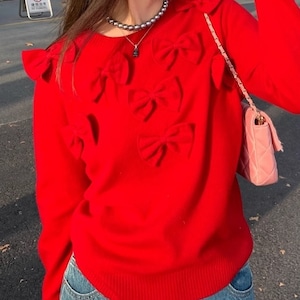 knit top with ribbon <t101768>