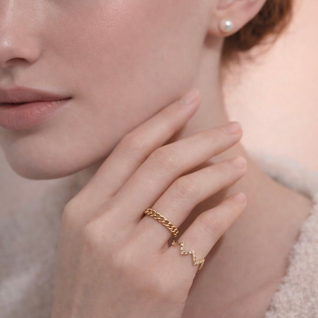 Zig-Zag Ring with Diamonds / K18YG / #0 - #18 | Etoilight
