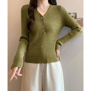 リブニット 長袖 レディース 秋冬 韓国 トップス ハーフボタン シンプル 通勤 ビジネス オフィス カジュアル 大人 きれいめ ニット 大人可愛い 大人女子