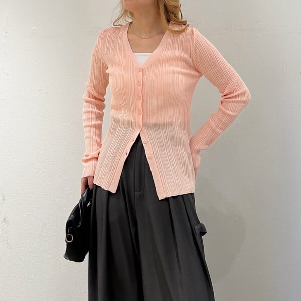 Linen-touch rib cardigan