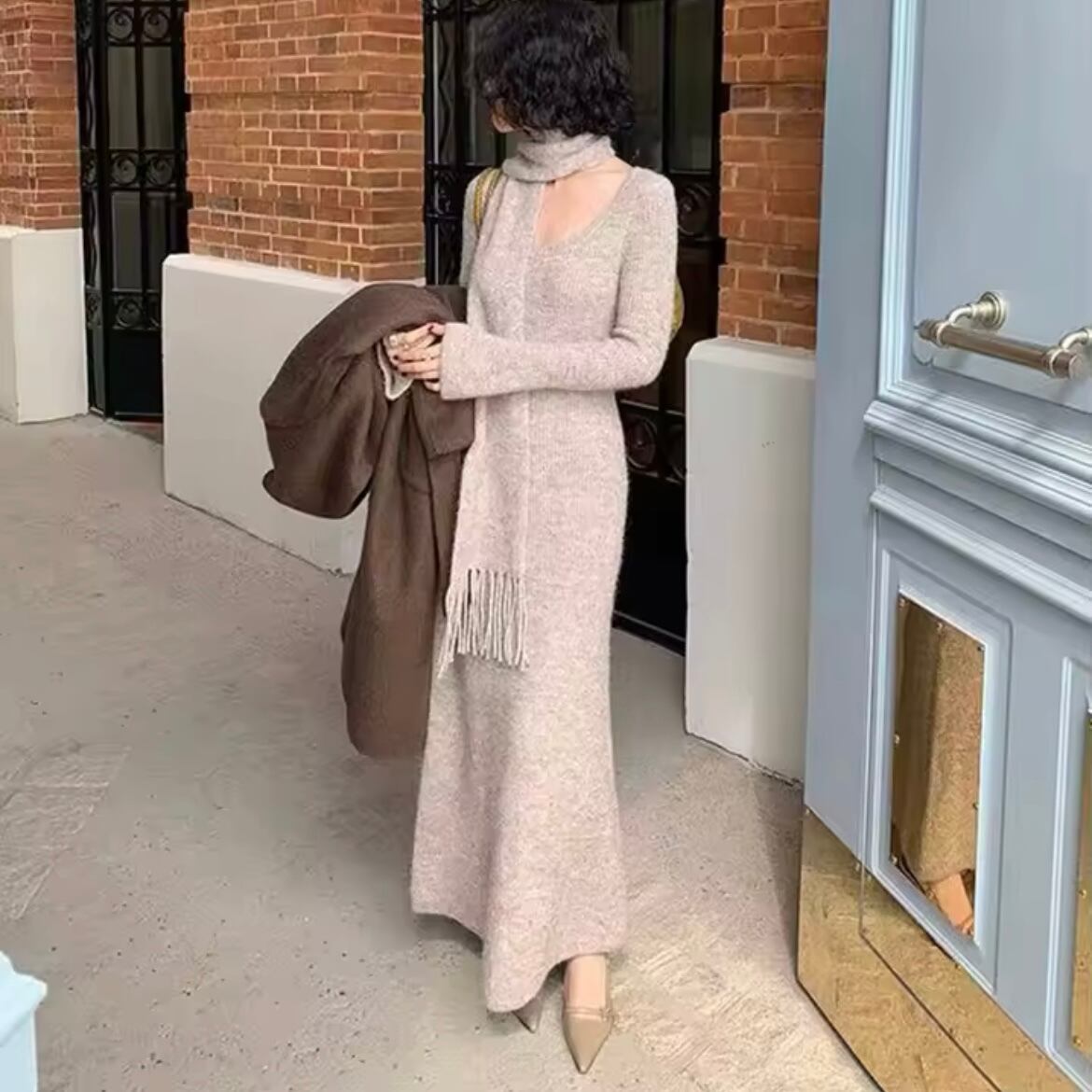 muffler knit long dress