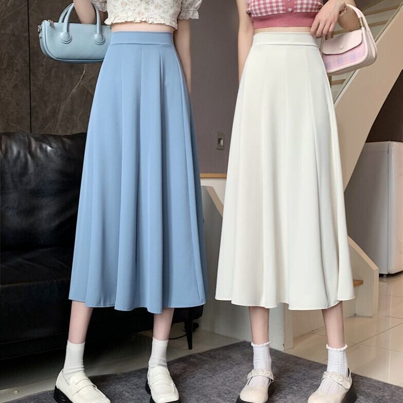 【着用レビュー】スカート レディース 3色 フレアスカート ミディアム丈 スリム 細身 Aライン ハイウエスト ウエストゴム かわいい 大人可愛い きれいめ シンプル カジュアル 上品 エレガント おしゃれ 綺麗 お嬢様 ストリート おとな ナチュラル こなれ感 ラブリー キュート ガーリー レトロ 華やか 無地 通勤 学生 通学 デート お出かけ 女子会 散歩 街歩き S M L アプリコット ブラック ブルー 春 秋 10代 20代 30代 ママ 韓国系 着回し 普段使い 体型カバー モテ 送料無料